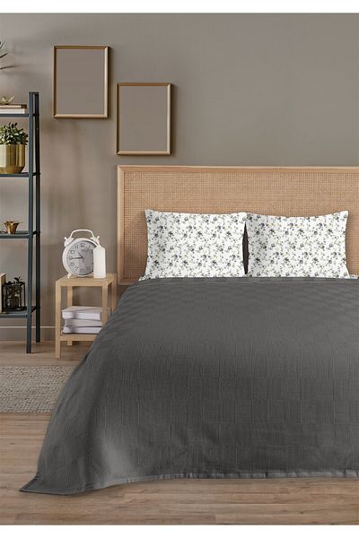 HomeBerry 100% Cotton Lidia Anthracite Single Pique Set 160 X 230 cm