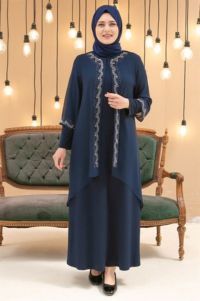 Fahima Hijab Evening Dress-Navy Blue