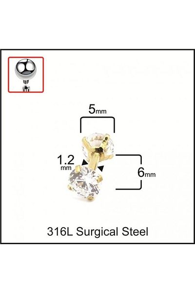 Rupen Kraft 316 l surgical steel double sided zircon stone lip helix tragus cartilage piercing