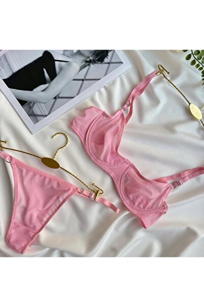 Pretty Pembe Tül Sütyen Tanga Takımı - Fantezi İç Giyim