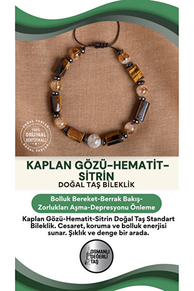 OSMANLI DEĞERLİ TAŞ Certified Tiger Eye - Hematite - Citrine Natural Stone Ma...
