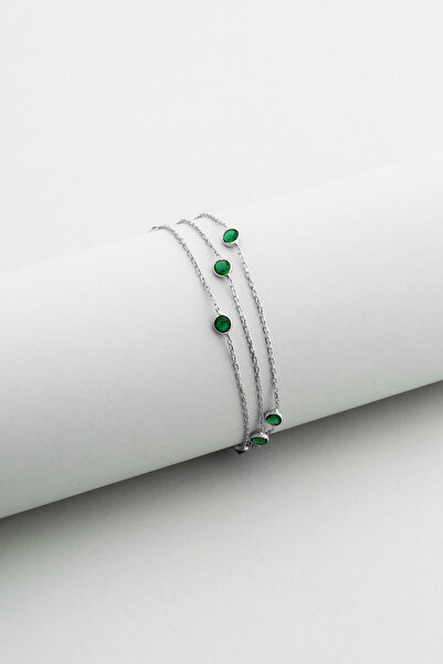 So CHIC... Üç Sıra Zirkon Taşlı 18 Ayar Beyaz Altın Kaplama 19 Cm Gümüş Bileklik