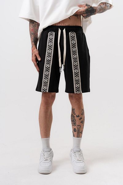 Respire Ανδρικό Ethnic Stripe Λεπτομερές σορτς Interlock Μαύρο
