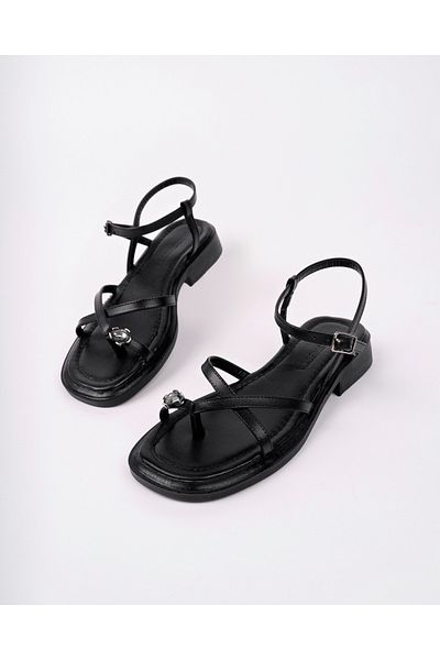 MARSHETTA Sandale de damă negre casual cu cataramă cu model Solea