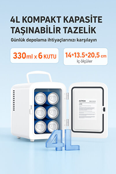 AstroAI Mini Buzdolabı 4L – Taşınabilir Sessiz Soğutucu (12V/220V, Raflı, Ev & Araç Kullanımı)