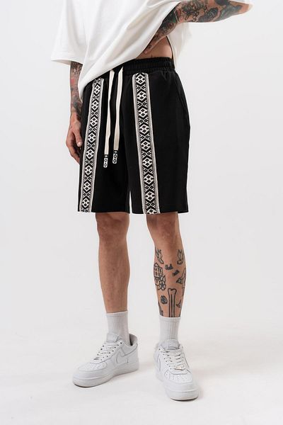 Respire Ανδρικό Ethnic Stripe Λεπτομερές σορτς Interlock Μαύρο