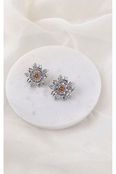Sacha Accessories Silver Earrings with Flower Figures and Stones