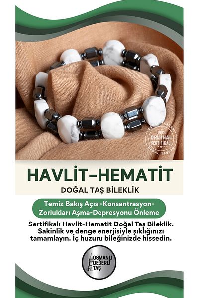 OSMANLI DEĞERLİ TAŞ Certified Havlit - Hematite Natural Stone Bracelet