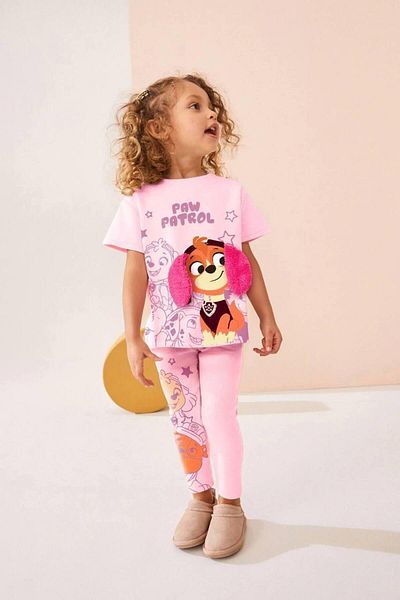 MİO Girl's Paw Patrol Skye 3D Detailed T-Shirt and Leggings Set – Set of 2 Pink