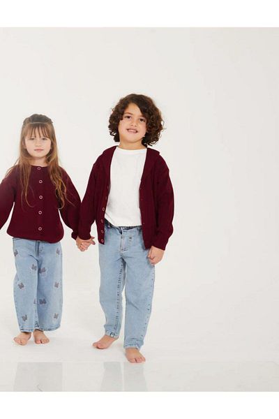 MİO Boy's Burgundy Cardigan Jean Suit Burgundy