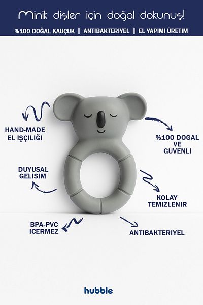 Hubble عضاضة و لعبة للأطفال - عضاضة على شكل حلقة كوالا (مطاط طبيعي 100%)