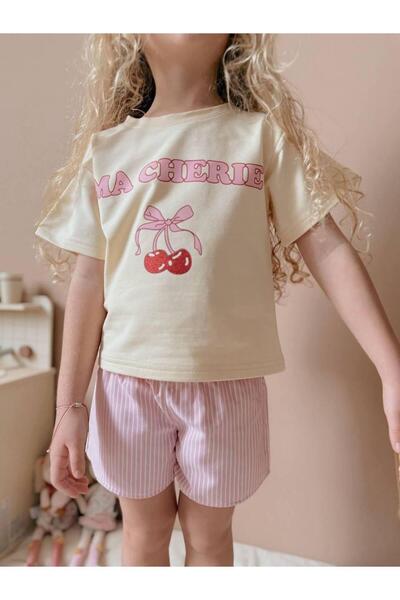 MİO Girls Oversize T-Shirt and Shorts Set 2-Piece Set, Cotton and Comfortable Pink