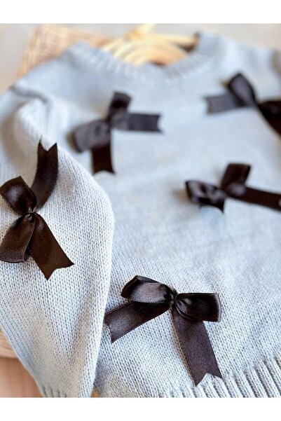 MİO Knitwear Bow Detailed Sweater Leggings Top-Bottom Set Girl's Gray