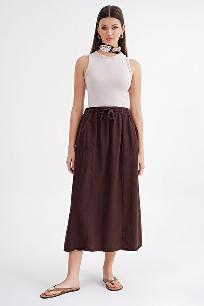 Mixray 4633 Fusta de damă cu buzunare laterale Piesă maro