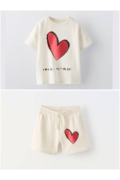 MİO Girl's Cotton T-Shirt and Shorts Set - Summer Sports Style Cream