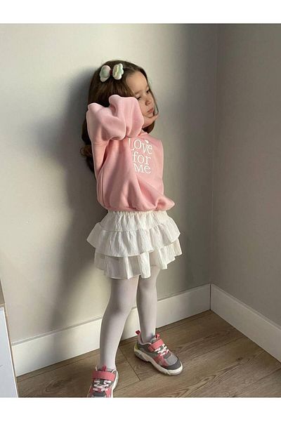 MİO Girl's Hooded Skirt Suit Powder