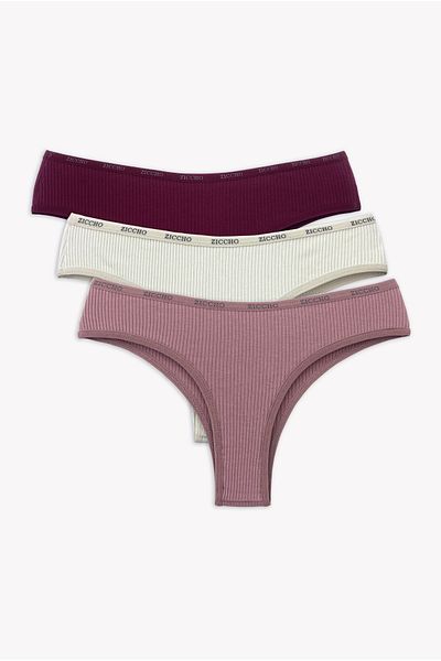 ZICCHO 3 Pack Ribbed Cotton Fabric Brazilian Panties Set
