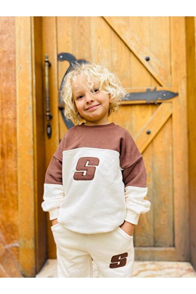 MİO Unisex 3 Thread S Slogan Beige Coffee Set