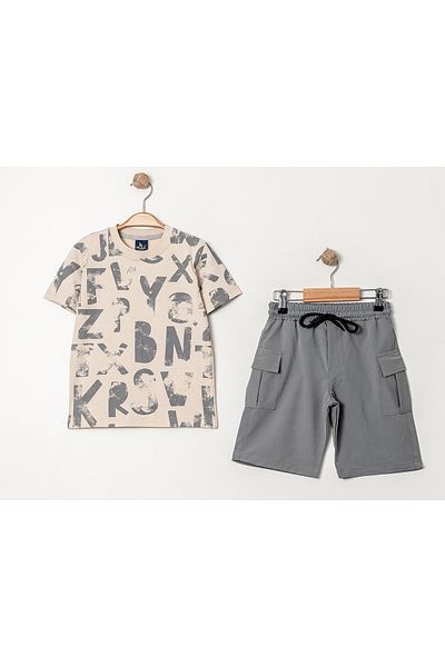 e-çocuk Letter Printed 2-Piece Boy's Suit 60295