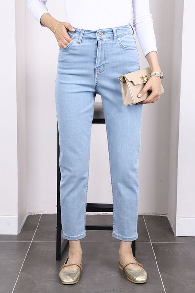 İmajButik Pantaloni Mom Jeans cu talie înaltă Ice Blue