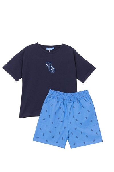 MİO Unisex Kids Oversize T-Shirt and Shorts Set Set of 2, Cotton and Comfortable Navy Blue