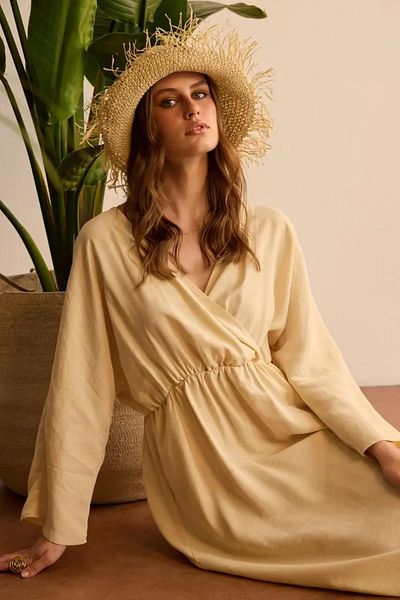 Gusto Wrap Cut Long Modal Dress - Stone
