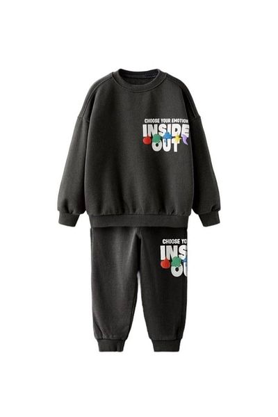 MİO Boy's Printed 3 Thread Suit Anthracite