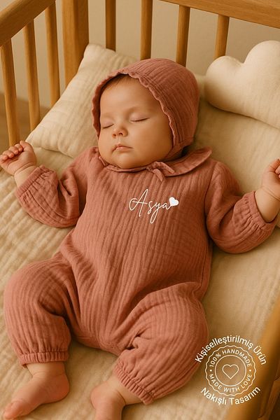 Minytrendy Baby Girl Name Embroidered Newborn Jumpsuit Organic Muslin Hospital Release Baby Summer Jumpsuit Set