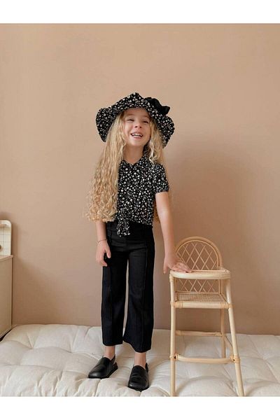 MİO Girl's Hat Wrapped Bottom Top Set Black
