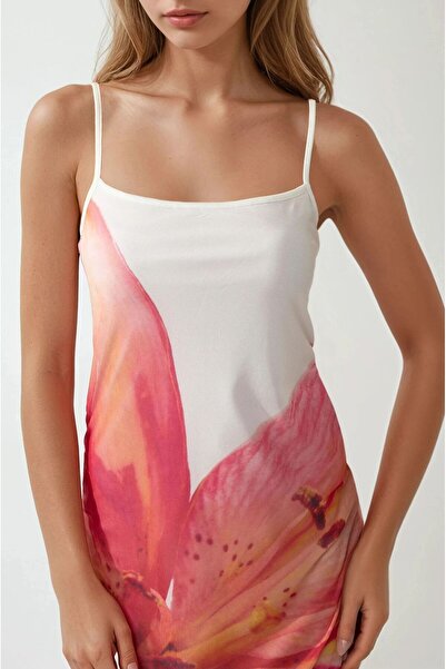 Hiccup Kare Yaka Çiçek Desenli Bodycon Maxi Elbise