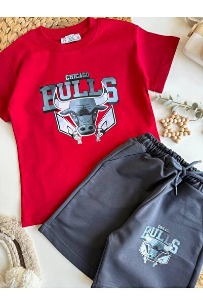 MİO Erkek Çocuk Pamuklu T-shirt Ve Şort Takım - Yazlık Spor Tarz Kırmızı