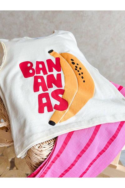 MİO Girl's Cotton Ecru Slogan T-Shirt and Striped Bermuda Set Pink