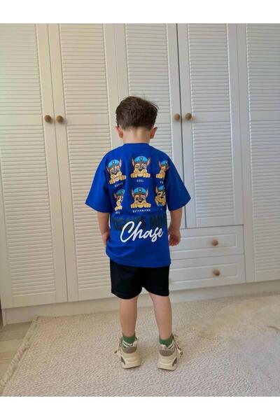 MİO Boy's Cotton Paw Petrol T-Shirt and Shorts Set Navy Blue