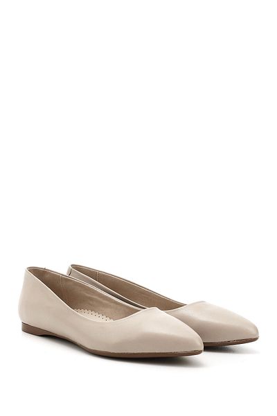 GÖNDERİ(R) Women / Girls Beige Antique Pointed Toe Flat Sole Genuine Leather Ballerinas