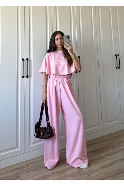 manana fashion MODAL KUMAŞ CROP TSHİRT PALAZZO PANTOLON EŞOFMAN TAKIMI
