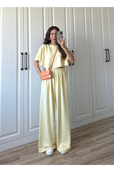 manana fashion Modal Fabric Crop Tshirt Palazzo Pants Tracksuit Set