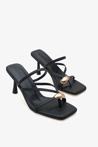 LOJO Women's Gold Buckle Heeled Strappy Daily Slippers Lary Black