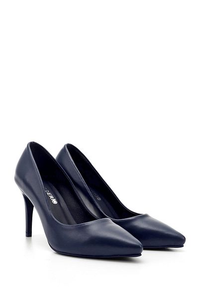 GÖNDERİ(R) Women / Girls Navy Blue Pointed Toe Thin Heeled Genuine Leather Stiletto