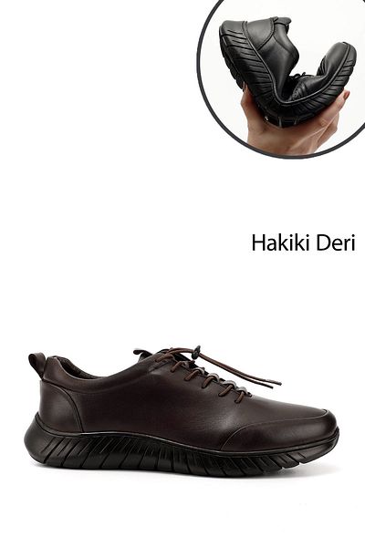 GÖNDERİ(R) Кафяви антични мъжки маратонки от естествена кожа с гумена подметка и връзки
