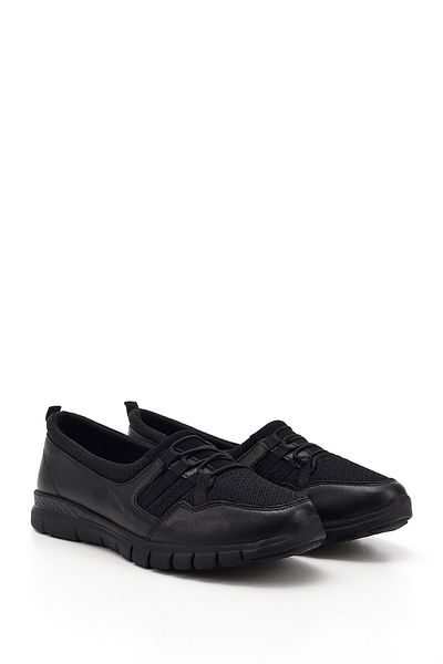 GÖNDERİ(R) Women / Girls Black Wedge Sole Genuine Leather Comfort Shoes