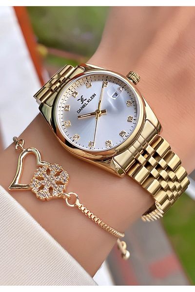 Daniel Klein Brand Gold Color Waterproof Small Case Wristwatch - Bracelet Gift