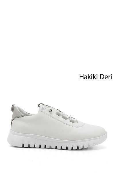 GÖNDERİ(R) Tenis din piele naturală cu șireturi din cauciuc alb pentru femei/fete