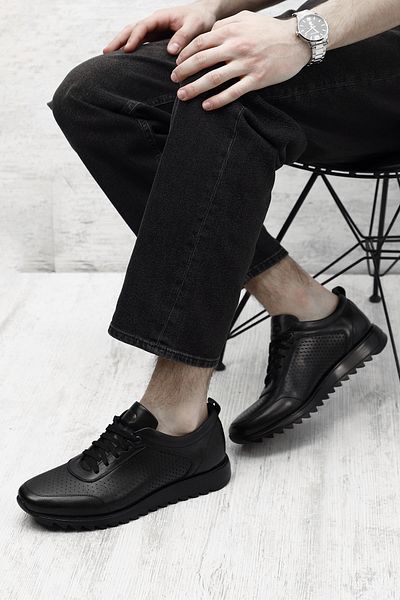GÖNDERİ(R) Men's Black Genuine Leather Lace-Up Sneakers
