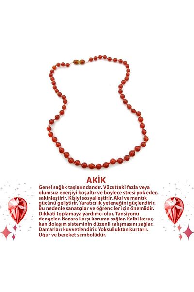 OSMANLI DEĞERLİ TAŞ Certified Red Agate Natural Stone Necklace M205