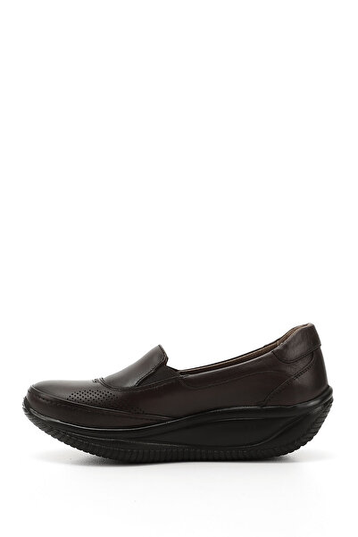GÖNDERİ(R) BROWN ANTIQUE Genuine Leather Round Toe Wedge Sole Women's Casual Shoes 42940