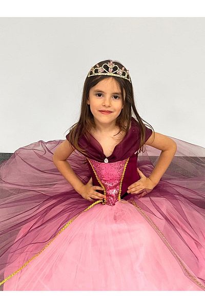 BUTİKHAPPYKİDS Girl's Costume Purple Off Shoulder Detailed Hoop Puffy Princess Dress 3-8 Years