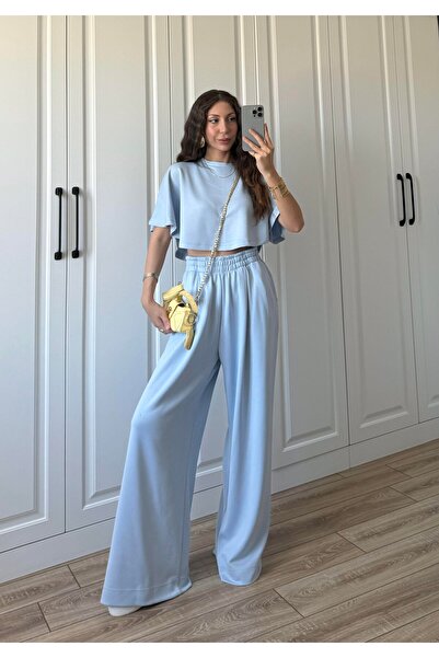 manana fashion SET DE PANTALONI PALAZZO TRIOU CROP MODAL FABRIC