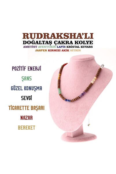 OSMANLI DEĞERLİ TAŞ Rudraksha'lı Doğaltaş Çakra Kolye Ametist Aventurin Lapis...