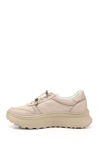 GÖNDERİ(R) Women's Beige Rubber Laced Comfort Genuine Leather Sneaker