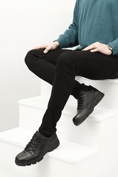 GÖNDERİ(R) Men's Black Lace-Up Genuine Leather Comfort Shoes